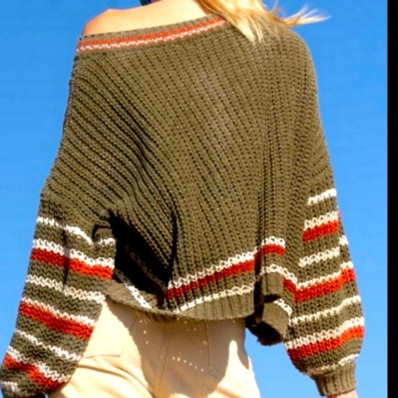POL BEST SELLER BOYFRIEND Chunky Green And Multi Stripe Color Cozy Sweater - Picture 5 of 7